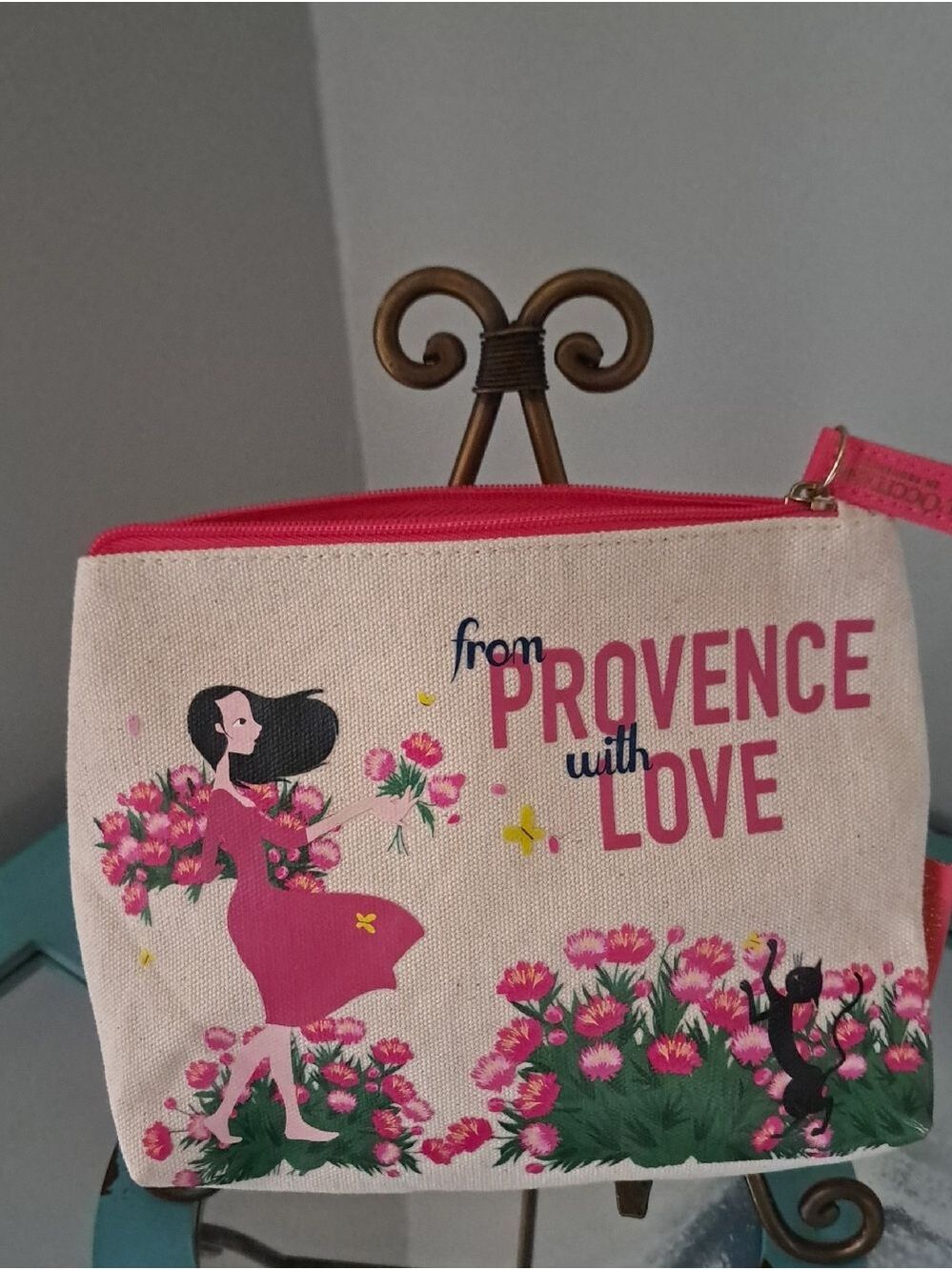 L'OCCITANE From Provence With Love Pink Cotton Floral Cosmetic Pouch zip bag
